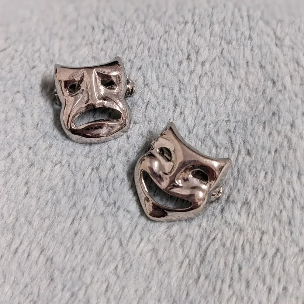 Vintage 70's Rhodium Plated Comedy and Tragedy Small Scatter Pins